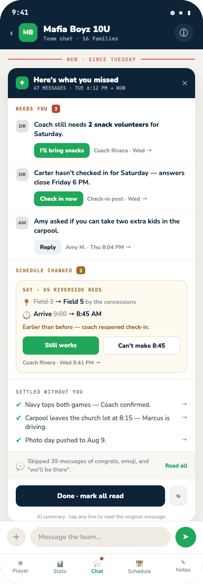 AI chat catch-up: what needs you, what changed, and what settled without you